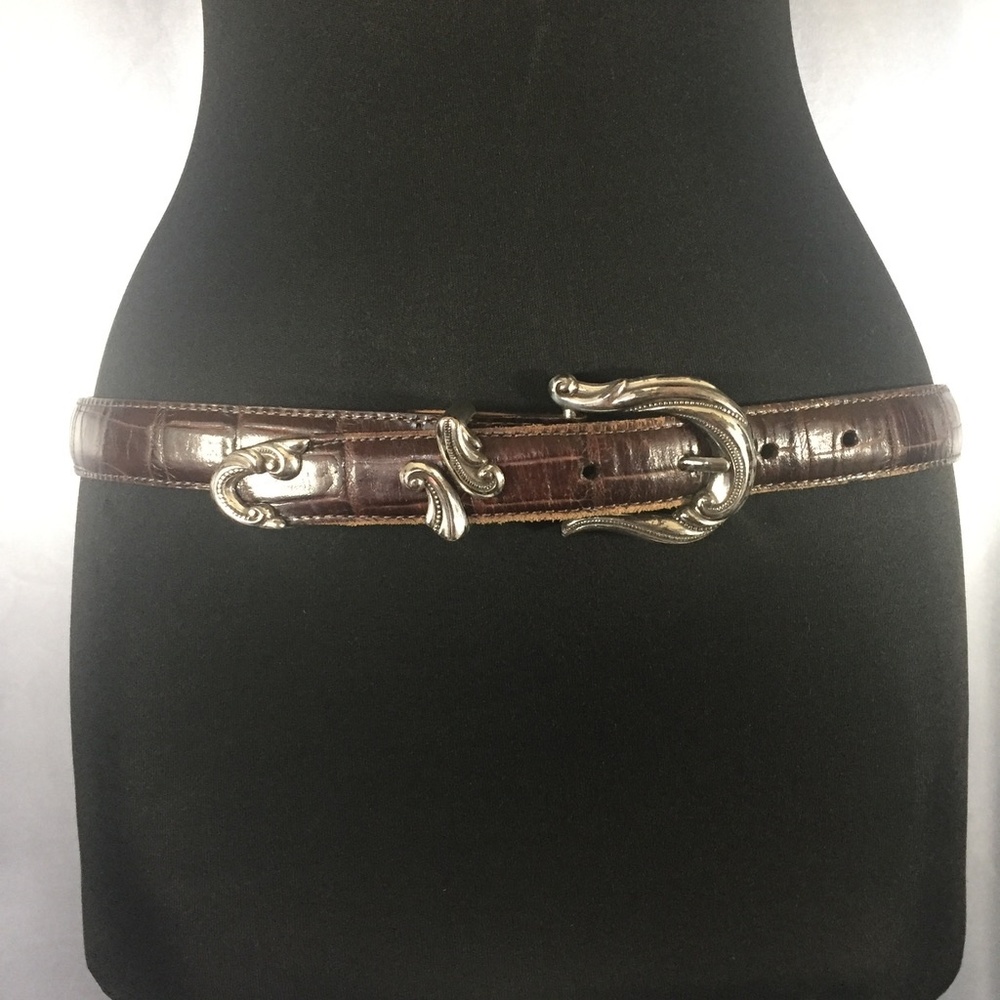 Elegant Brown Leather Belt with Silver Buckle